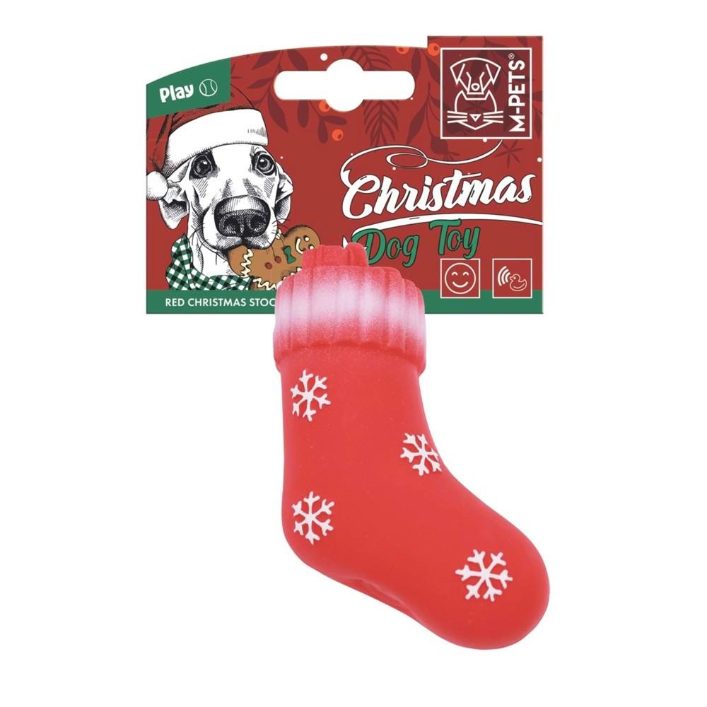 M-Pets Christmas Stocking Squeaky Dog Toy Red 13x6.5x4 cm