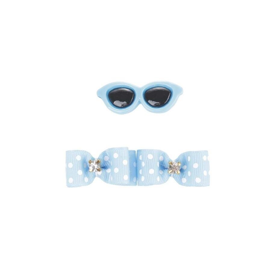 M-Pets Glam Blue Glasses and Bow Hair Clip Accessory Set