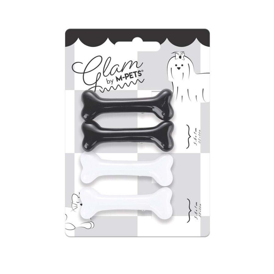 M-Pets Glam Bone Shaped Pet Hair Clip Black & White 2cm