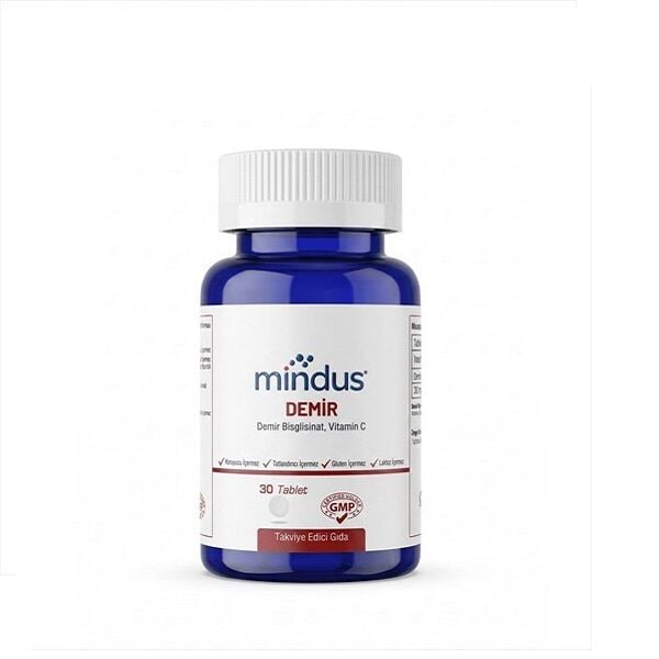 Mindus Iron Bisglycinate & Vitamin C Support Supplement 30 Tablets