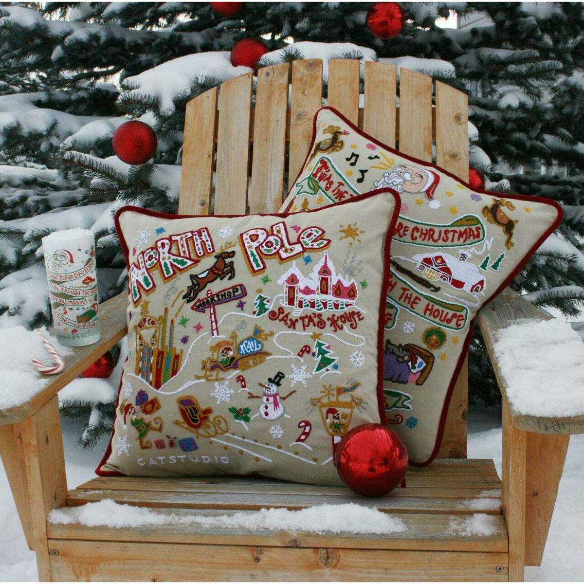North Pole Christmas Hand-Embroidered Pillow