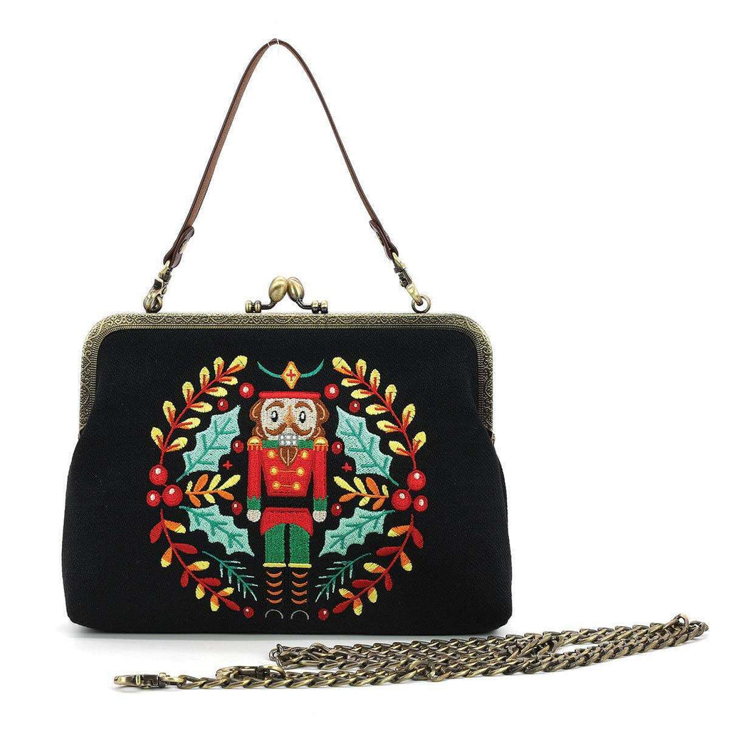 Nutcracker Kiss Lock Bag in Linen Cotton Blend