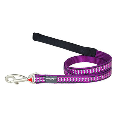 Reddingo Reflective Bone Pattern Purple Dog Leash Large 25mm 1.2m