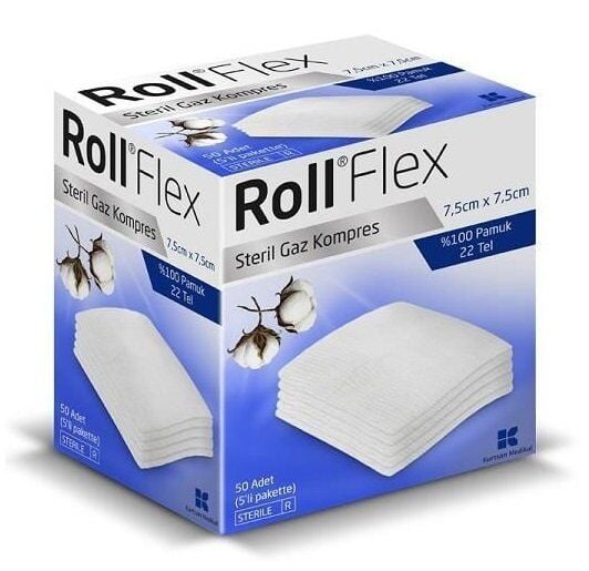 Roll Flex Sterile Gauze Pads for Wound Protection 7.5x7.5cm 50ct