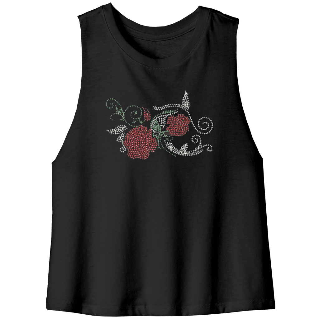 Rhinestone Red Rose Tee Shirt Crew Neck, V Neck, Tank Top
