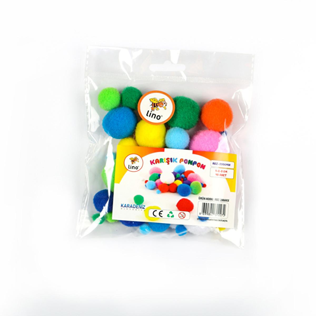 Lino Ponpon - 40-Piece Assorted Craft Ponpons for Arts & Crafts Projects