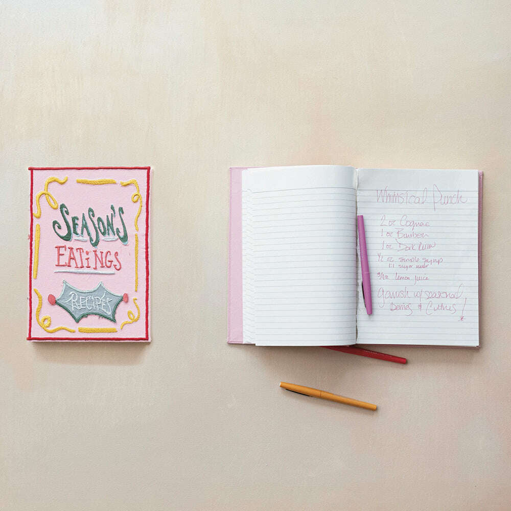 Season's Eatings Handmade Embroidered Fabric Recipe Book