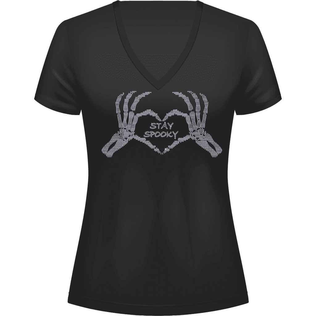 Rhinestone Stay Spooky Tee Shirt Crew Neck, V Neck, Long Sleeve