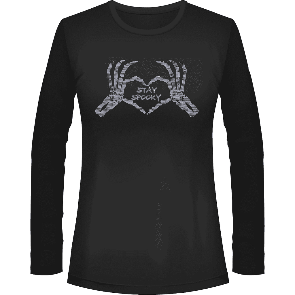 Rhinestone Stay Spooky Tee Shirt Crew Neck, V Neck, Long Sleeve