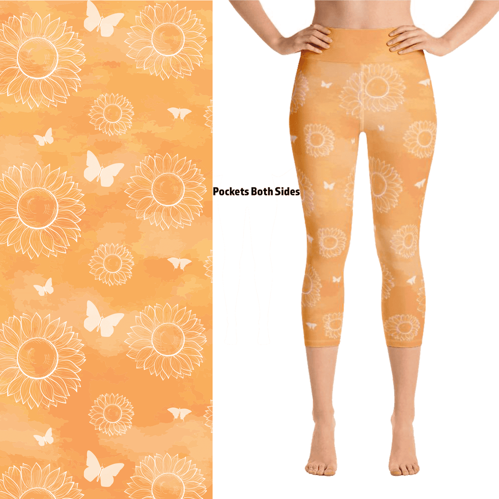 Sunflower & Butterfly Capri Leggings with Pockets