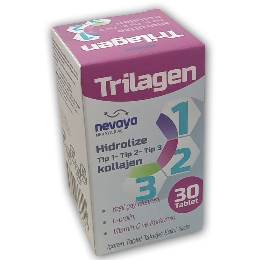 Nevaya Ilac Trilagen Multi-Collagen Supplement with Vitamin C 30 Tablets