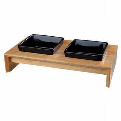 Trixie Ceramic Pet Bowl Set with Wooden Stand 2x0.4L