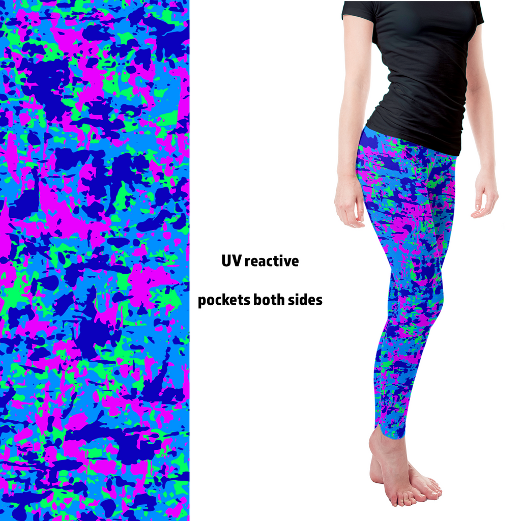 UV Reactive Blacklight Bliss Fluorescent Neon  Camo Full Leggings with pockets