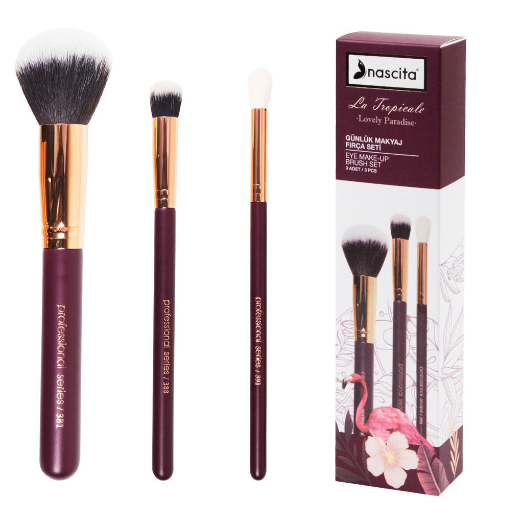 Nascita Tropicale 3-Piece Makeup Brush Set - Professional Quality Brushes for Flawless Makeup Application